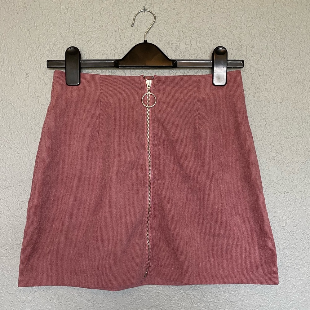 Corduroy Zipper Front Mini Skirt.
